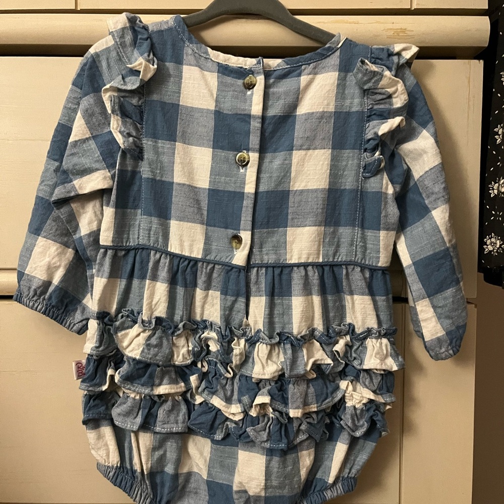Ruffle Butts Blue and White Checkered Bodysuit